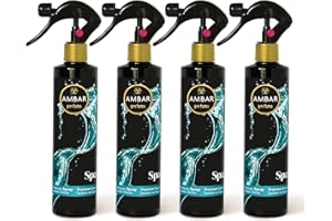 Ambar Perfums - Ambientador Spray Absorbe Olores Spa Especial Tejidos, ¡No mancha! Pack de 4 uds de 280 ml.