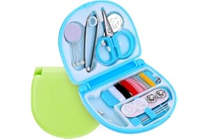 AHQIZFX 2Pack Mini Travel Sewing Kit, Portable Sewing Tool Kits, DIY Sewing Supplies, Plastic Sewing Kit, Beginner Emergency Sewing Repair Kit with Threads Scissors Hand Sewing Needles (Blue, Green)