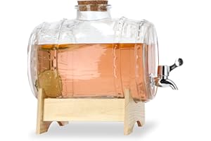 KADAX Barrel with Tap, Glass Beverage Dispenser, 1-3,8L, Barrel with Tap, Alcohol Dispenser for Whisky, Brandy, Juices, Lemonade, Wine Barrel, Glass Barrel, Drinks Dispenser Glass, Whisky Barrel (3L)