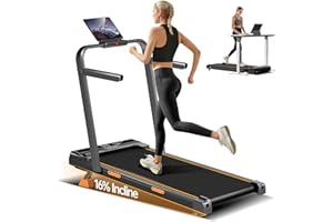 UMAY 4-in-1 Treadmill, 16% Incline Walking Pad 10KM/H Under Desk Treadmills for Home and Office, Folding Treadmill with 2.5 HP Quiet Brushless, 136KG Capacity