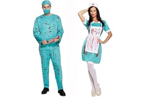 HENBRANDT Zombie Sanglant Chirurgien & Infirmière Couple Déguisementlacet Halloween Adulte Docteur Déguisements