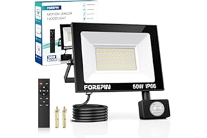 FOREPIN Security Lights Outdoor Motion Sensor, PIR Sensor Outdoor Wall Light with Remote Control, 50W 4500 Lumen IP66 Waterproof Floodlights Mains Powered for Outdoor, Driveway, Garden