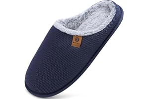 ONCAI Men's House Slippers，Cushion Memory Foam Shake Fleece and Man House Shoes with Faux Fur Lining and Indoor Outdoor Rubber Soles UK Size 6.5-14