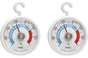 TFA Dostmann 2x thermomètres de refroidissement analogiques avec crochets, 95.1036, maniables, avec zones de refroidissement, pour réfrigérateur, congélateur et entrepôt de réfrigération, blanc