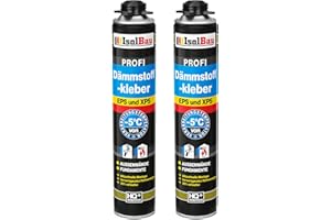 Isolbau B2 Dämmstoffkleber - 2 x 750 ml Perimeterkleber für EPS- & XPS-Platten - 1K PU-Klebeschaum für Fixieren und Isolieren
