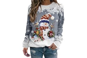 GENERIC Weihnachtspullover Damen Langarmshirt, Pullover Weihnachten Damen Sweatshirt,Weihnachtsshirt Damen Langarm mit Schneemann Weihnachtsmotiv Große Größen Weihnachts Tshirt für Frauen Teenager Mädchen