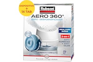 Rubson AERO 360º Baño, deshumidificador portátil sin cable para baño, absorbe humedad para la circulación del aire, disipador de condensación antihumedad, dispositivo y tableta (450 g)