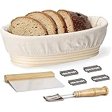 Gärkörbchen Oval Set, 10 zoll Banneton Gärkorb für Brotteig aus natürlichem Peddigrohr, ideale Brotform Brotkasten Gärkörbche