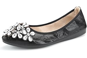 QIMAOO Womens Ballet Flats Pumps Foldable Ballerina Shoes for Women Ladies Flat Shoes Roll up Shoes Slip on Dolly Shoes