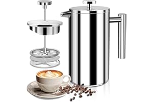 LUOJINYI Cafetera de acero inoxidable, 800 ml, prensa francesa, sistema de aislamiento de doble pared con construcción de dos capas, gran capacidad, ideal para regalar a los amantes