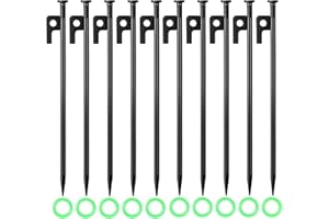 BEOIUCZZY Picchetti di ancoraggio a terra, 10 pezzi da 30 cm, in lega di acciaio, con gancio superiore, per tende, gazebo, reti da calcio, ecc.