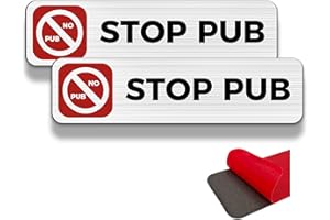 FloraVigo Merci sans publicité, 2 panneaux d'avertissement pour boîte aux lettres, 19×5 cm, intérieur/extérieur, panneau en aluminium, panneau d'avertissement, avec autocollant (STOP PUB)