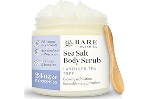 Bare Botanics Body Scrub (Lavender Tea Tree) – Gentle Exfoliator & Super Moisturizer | Includes a Wooden Spoon | All Natural, No Synthetic Fragrances, No Nut Oils, Ready to Gift | Net Weight 24oz