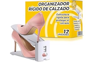 THE INVENTIONS EMPORIUM Organizadores de Zapatos Ajustable Blanco , Soporte de Zapato de Altura Apilable , Organizador para Armario , Zapatera Simple , Organizador Calzado Estrecho , Ahorro de Espacio Plegable - 12 Piezas