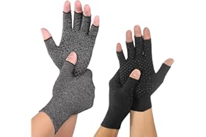 LdawyDE Gants Arthrose 2 paires de gants de compression Gants demi-doigts Gants gris + noirs Gants sans doigts pour femmes/hommes pour soulager les douleurs articulaires arthritiques