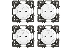 LEGRAND - Prise Electrique Murale avec Terre Céliane Surface - Prise Affleurante avec Socle Rétractable - Blanc - A compléter avec des plaques de finition - Lot de 4