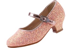 EIGHT KM Scarpe con Tacco Lucente Comunione Cerimonia Ballerine Bambina Principessa Eleganti Tacchi Ragazza EKM7015 Cinderella Sparkly Glitter Rosa 35