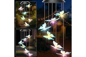 Sprifityy Campanelli Eolici Solare,Luce Solare a LED Cambia Colore,Luci Solare Colorate Farfalla Trasparente,per Regalo Natale,Giardino,Patio,Balcone,Tarrazza,Regalo Mamma
