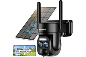 BEENOZO 8 x hybrydowy zoom] 4K Bezprzewodowa kamera monitorująca WiFi zewnętrzna/wewnętrzna z podwójnym obiektywem 360° PTZ, z panelem słonecznym, wykrywanie człowieka AI, nocny kolor, syrena, dwukierunkowy