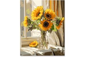EFOTIML Paint by Numbers Kit per adulti principianti e bambini Età 8-12, 1pcs 16x20 Canvas per kit di vernice per adulti in girasoli imbottigliati in scatola colorata (senza cornice)