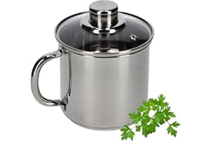 Marmite haute KADAX avec couvercle en verre étanche, 1,2L, marmite en acier inoxydable avec poignée confortable, casserole, couvercle avec trou à vapeur, casserole, passe au lave-vaisselle (argent)