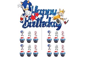 NIUMOWANG Sonic Cupcake Topper, Tortendeko Geburtstag Kinder, Cake Topper Kindergeburtstag, Kuchen Deko Geburtstag, Torte Topper Kinder für Kinder Party kuchendekoration.