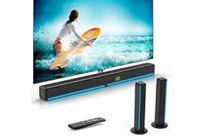 PYIER 2.2 CH Soundbar für TV Geräte mit RGB-Leuchten, 180W Teilbare 2-in-1 TV Lautsprecher, Heimkino Soundsystem mit Bluetooth 5.3, 3 EQ-Modi, Bass Einstellbare, HDMI-ARC/Opt/Aux/USB für Fernseher/Gaming/PC