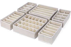 Homsorout 6 Pack Drawer Organisers Foldable Divides - Fabric Storage Box Wardrobe Clothes Organiser for Underwear, Socks, Ties, Scarves, Cosmetics (Beige)