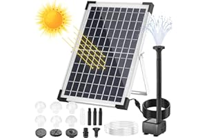 ‎CLEVICH Solar Teichpumpe 12W, 500L/h Solar Springbrunnen, Solar Brunnenpumpen mit 1M Wasserleitung DIY, 9 Düsen, 3,25M Kabellänge, Solar Wasserpumpe, für Garten Teich Brunnen Wasserfall Pool