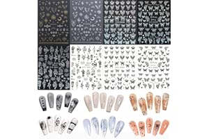 MLLTECH Set di adesivi per unghie, 8 fogli di adesivi per unghie per adulti 3D autoadesivi Farfalla Linea di fiori Adesivi per unghie Animali Piante Arte Adesivi per unghie Set per unghie per bambini