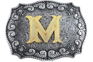 STARBRILLIANT Fibbie Per Cinture Western Da Uomo Con Lettere Iniziali Dalla A Alla Z Fibbie Per Cinture Da Cowboy Con Bordo Arrotolato, Nero Grigio