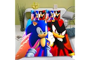 Doiicoon Sonic Bettwäsche-Set Sonic Kinderbettwäsche 3D-Digitaldruck Polyester Weich Und Bequem Für Erwachsene Und Kinder (9,135 x 200 cm)