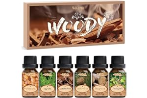 SALKING Woody Essential Oils Set, 100% Pure Fragrance Oil Aromatherapy Gift Set, Premium Scented Oils for Oil Diffusers 6 x 10 ML - Frankincense, Teakwood, Sandalwood, Cypress, Cedarwood, Patchouli