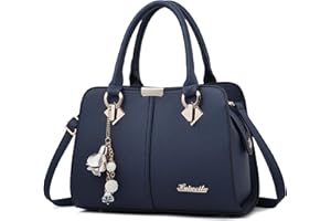 FORRICA Femme Sac à Main Elégant Top Poignée Sacs à Bandoulière avec Exquis Pendentif PU Cuir Dames Sac Fourre Tout pour Travail Achats Bleu