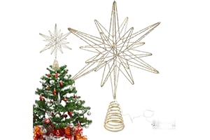 AIZUONI Weihnachtsstern-Baumspitze - Batteriebetriebene LED-Leuchtstern-Baumspitze | Metall Weihnachtsbaumspitze 20 LED Beleuchtet Tannenbaumspitze Für Drinnen Draußen Weihnachten