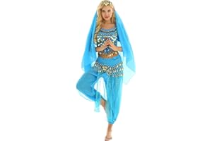 YiZYiF Disfraz Princesa Árabe Traje Danza del Vientre India para Mujer Chica 4Pcs Top Pantalones Accesorios Ropa Bailarina Danza Oriental Fiesta Actuación