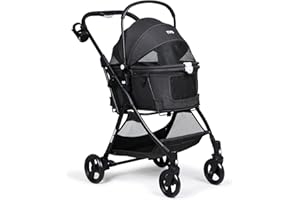 BEBEROAD Animaux Voyage Poussette, Poussette de Luxe pour Chien, Pliable Chien Chat À Quatre Roues Chariot/Landau Jogger/Poussette Buggy, pour des Animaux Jusqu’à 20 KG, 73 x 55 x 100 cm, Noir Plus