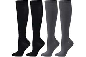 BISOUSOX 4 Pares Medias Calcetines de Compresión Mujer Hombre 15-20 mmHg Calcetines de Compresión Hasta la Rodilla Unisexo Calcetines de Ciclismo Correr Deporte Regalos para Mujeres Embarazadas