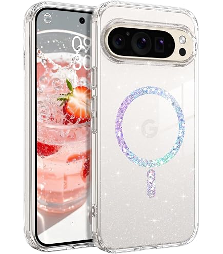 Custodia Meifigno Candy Per Google Pixel 10 Pro XL 6,8'' - Glitterata Con Cinturino - Compatibile MagSafe - Trasparente Con Bordo Elettroplaccato
