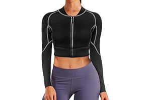 Gotoly Women Sweat Sauna Suit Neoprene Workout Shirt Training Body Shaper Zipper Fitness Jacket Gym Top Long Sleeve Shapewear Sport Clothes