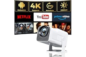HIPPUS Proiettore, Mini Proiettore 18000lm Android 11.0 Full HD 1080P Supporto 4K, Mini proiettore portatile con WiFi6 Bluetooth 5.2 correzione automatica Keystone, Design a 270° di rotazione