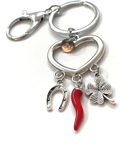 Portachiavi Portafortuna Con Corna E Ferro Di Cavallo | Ciondolo Scaramantico In Acciaio Inox | Regalo Superstizione