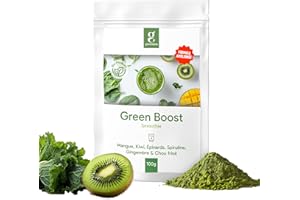 GREENORA Smoothie Poudre Spiruline, Épinards, Gingembre, Chou Kale, Mangue et Kiwi. Fruits et Légumes Lyophilisés 100% Naturels. Superaliments. 100g