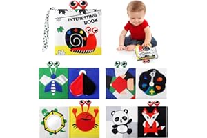 Ballery Zabawka dla niemowląt 0-12 miesięcy, wózek zabawka dla niemowląt, sensoryczne zabawki Montessori o wysokim kontraście, czarno-biała, miękka książka ze zwierzętami Prezent na narodziny dziecka