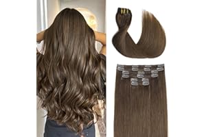 Sindra Extension Capelli Veri Clip Human Hair Extension Castano Cioccolato 55cm 120g 6Pcs Umani Capelli Extension Clip Capelli Veri Naturali Liscio(clip#4-55cm)