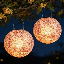 2er Set Solar Lampions – 25 Cm, Wetterfest IP65, Mit Haken, Buntes Blumendruck, Für Garten, Hof &