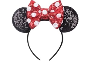 YUNMOXIAO Mouse Ears Bow Headbands Shiny Bows Glitter Party Decoration Cosplay Costume for Kids Girls Women Princess Party Decorations Cosplay (Black+Red))