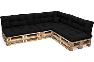 POKAR Set de 8 Coussins pour Palettes Euro Déperlant: 3X Assise 120x80cm + 3X Dossier 120x40cm + 1x Dossier 60x40cm + 1x Coussin 40x40cm, Canapé de Jardin, sans Palette, Noir