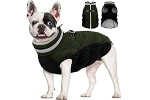AOFITEE Dog Coat, Warm Dog Jackets for Small Dogs, Dogs Winter Coat with Harness Built in, Reflective Pet Winter Jacket, Waterproof Windproof Puppy Puffer Jacket Fleece Vest, Green XS