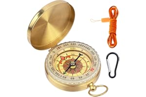 LHOEST Compass Navigation Set 3 Pieces Pocket Compass Hiking Gear Camping compass Keyring Small Vintage Clamshell Compasses Waterproof with Lanyard Storage Bag Mini Compas for Hiking Camping Survival